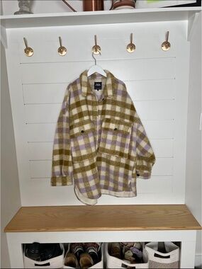 Zara Cream and Lavender Plaid Knit Shirt